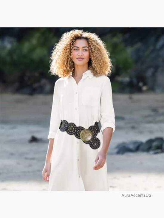 Wide Disc Belt for Women PU Leather Hollow Out Vintage Western Waist Belt main image 7